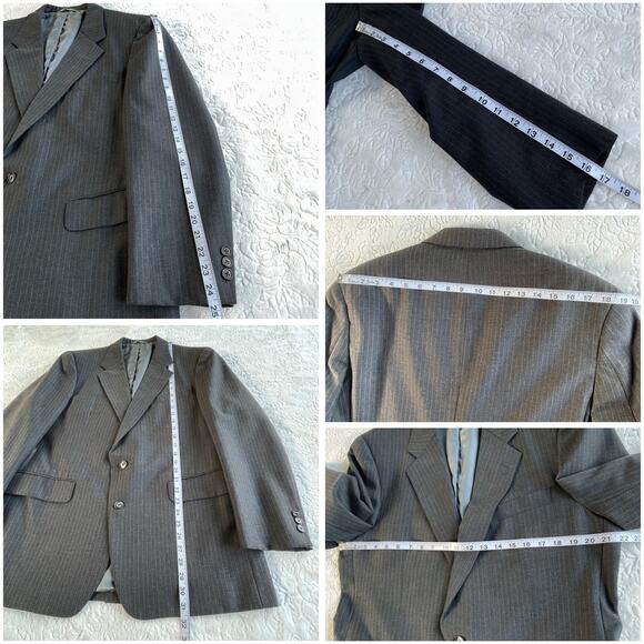 🔥VTG Jones New York PinstripedWool Mens 2 Pc Suit Blazer R43 Pants 37 Preppy - Picture 13 of 15